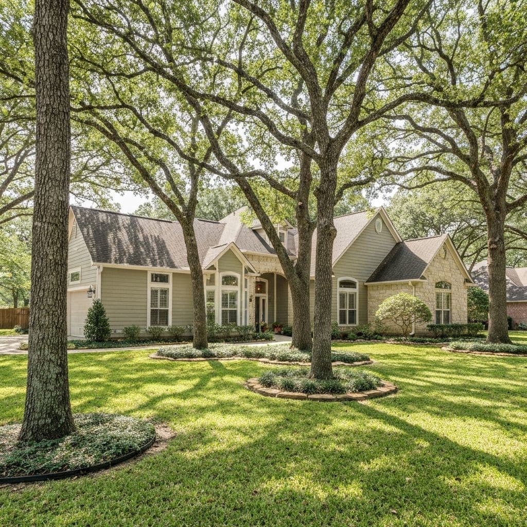 Beautiful home in The Woodlands TX with exterior paint colors that complement the wooded setting