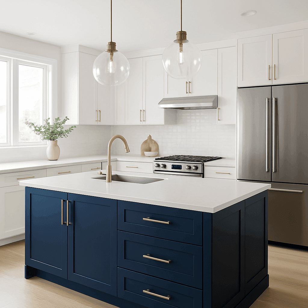 The Navy Kitchen Island Trend Houston Homeowners Are Loving Right Now