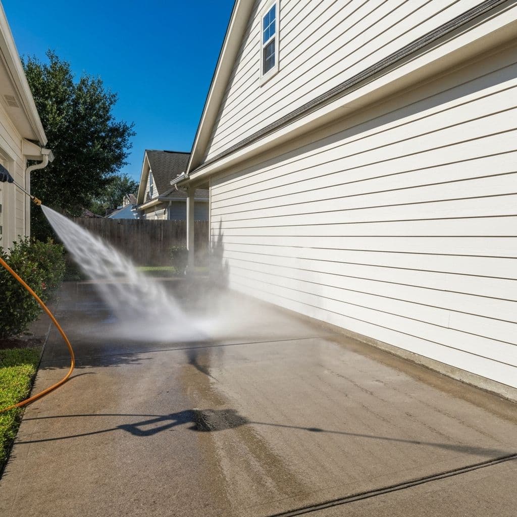 Professional pressure washing of Houston home before painting