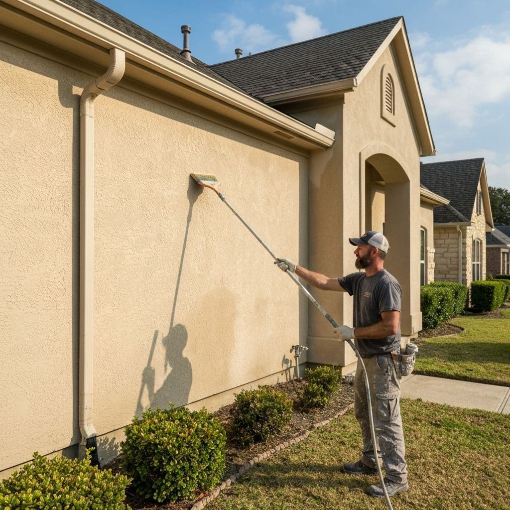 Professional stucco painting on Houston home exterior