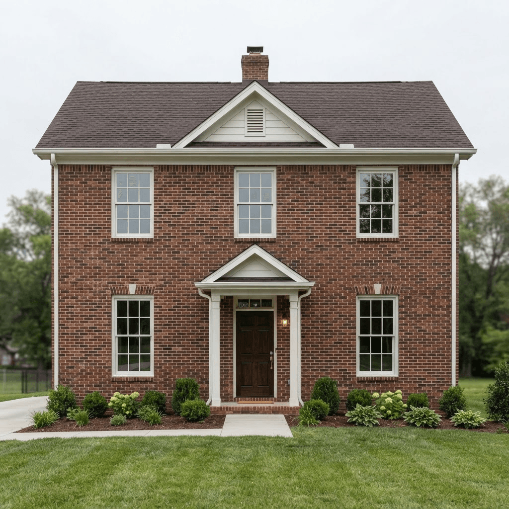 Illustration of a two-story red brick colonial home facade before a mortar wash is applied