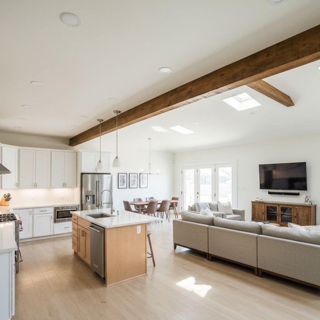 Open floor plan after load bearing wall removal by Houston Superior Painting