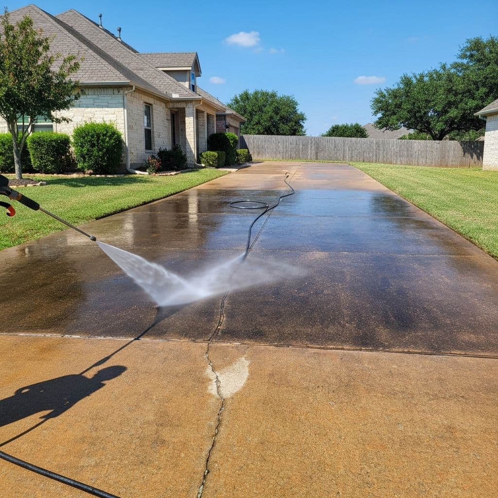 Pressure washing project by Houston Superior Painting — Houston driveway restored