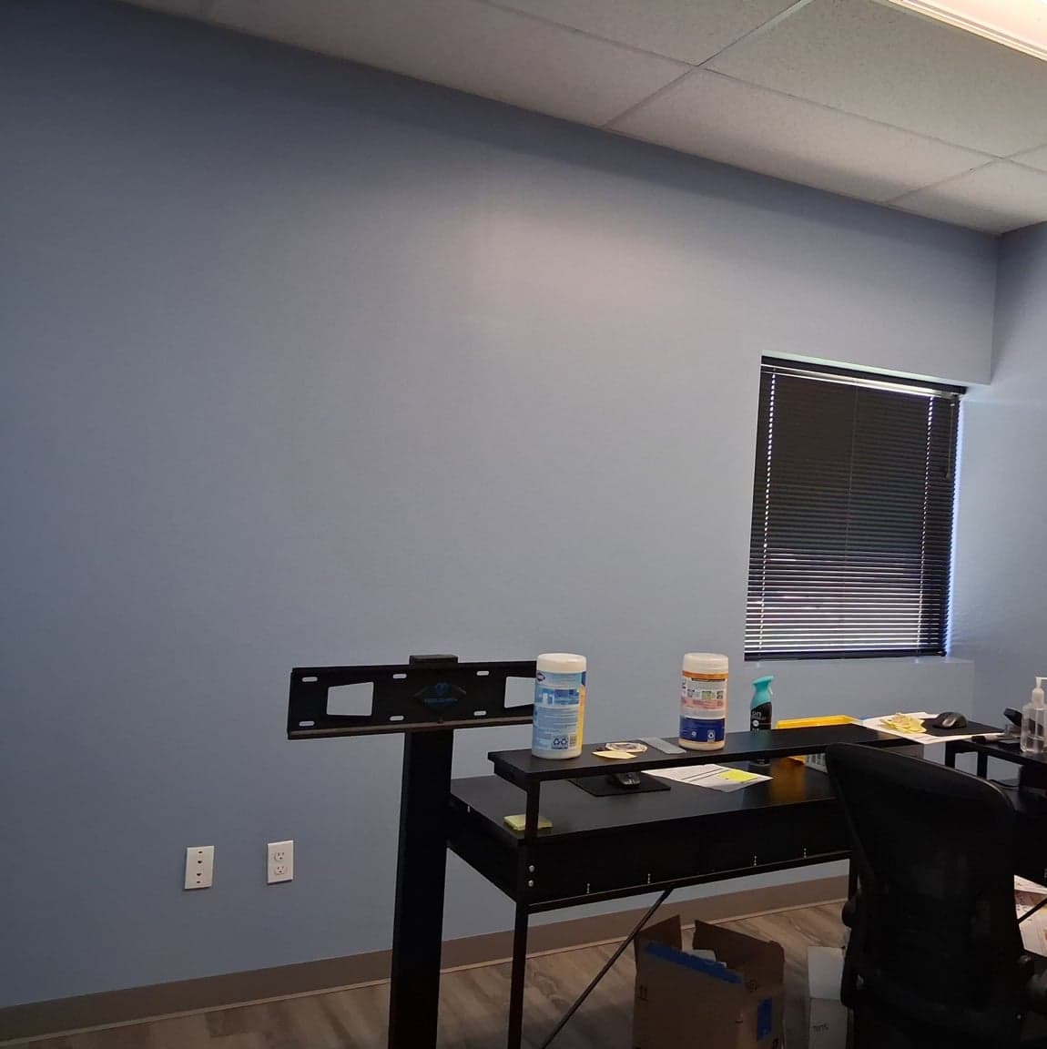 Private office with freshly painted soft-blue walls