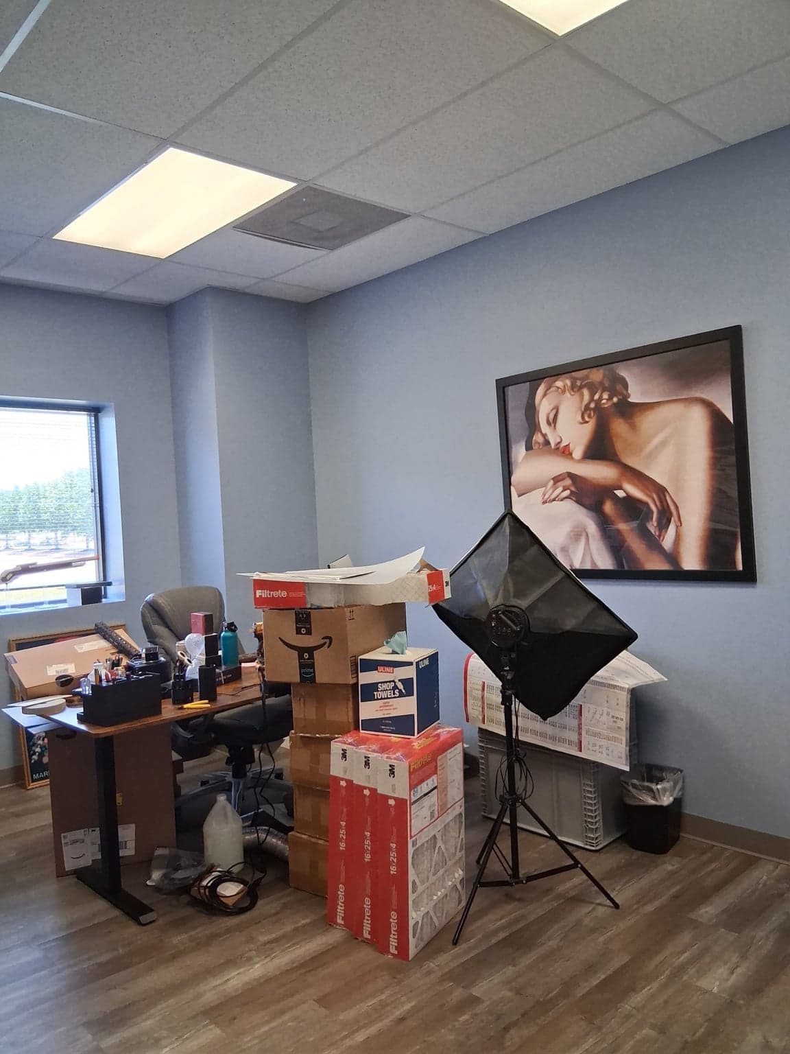 Private office with soft-blue walls