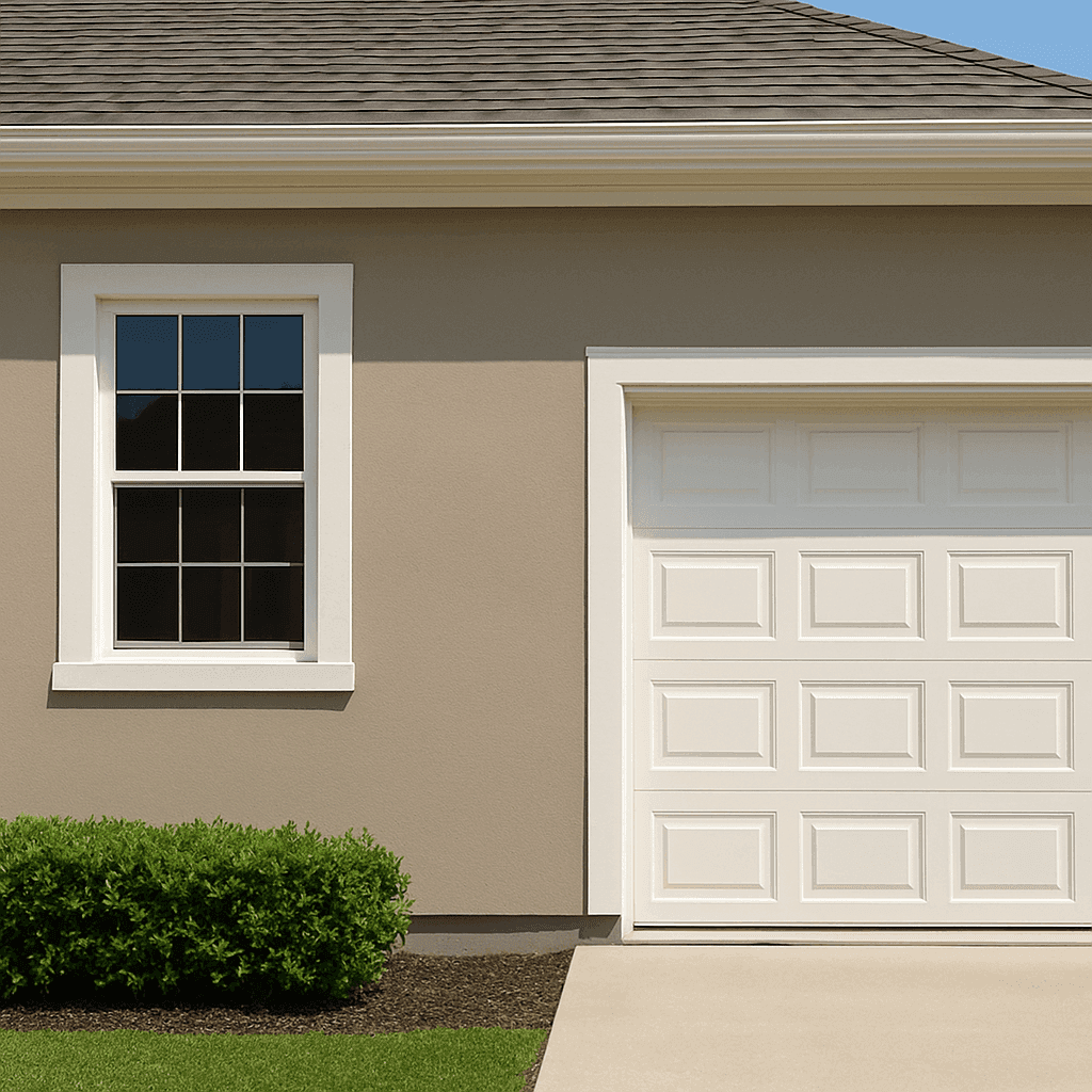 Bellaire home with smooth, freshly coated stucco after repair