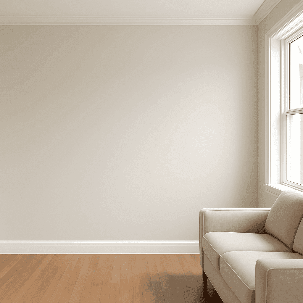 The Heights room with smooth, freshly painted walls after wallpaper removal