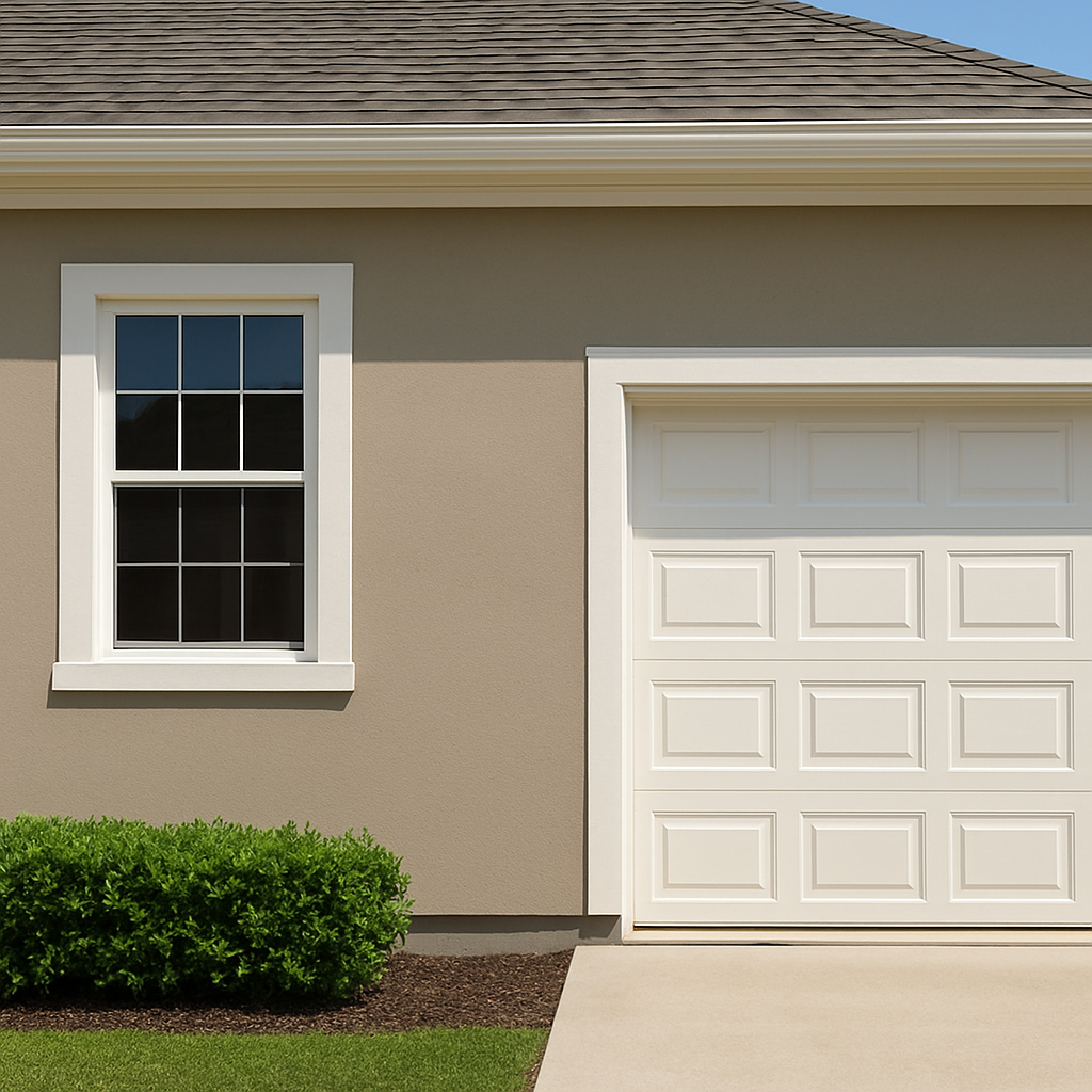 Bellaire home with smooth, freshly coated stucco after repair