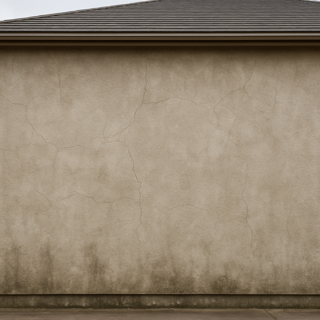 Before: cracked and faded stucco on a Houston home exterior