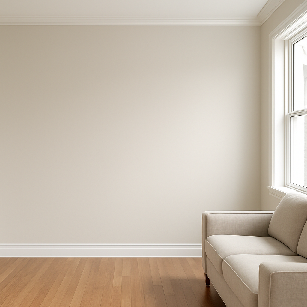 The Heights room with smooth, freshly painted walls after wallpaper removal