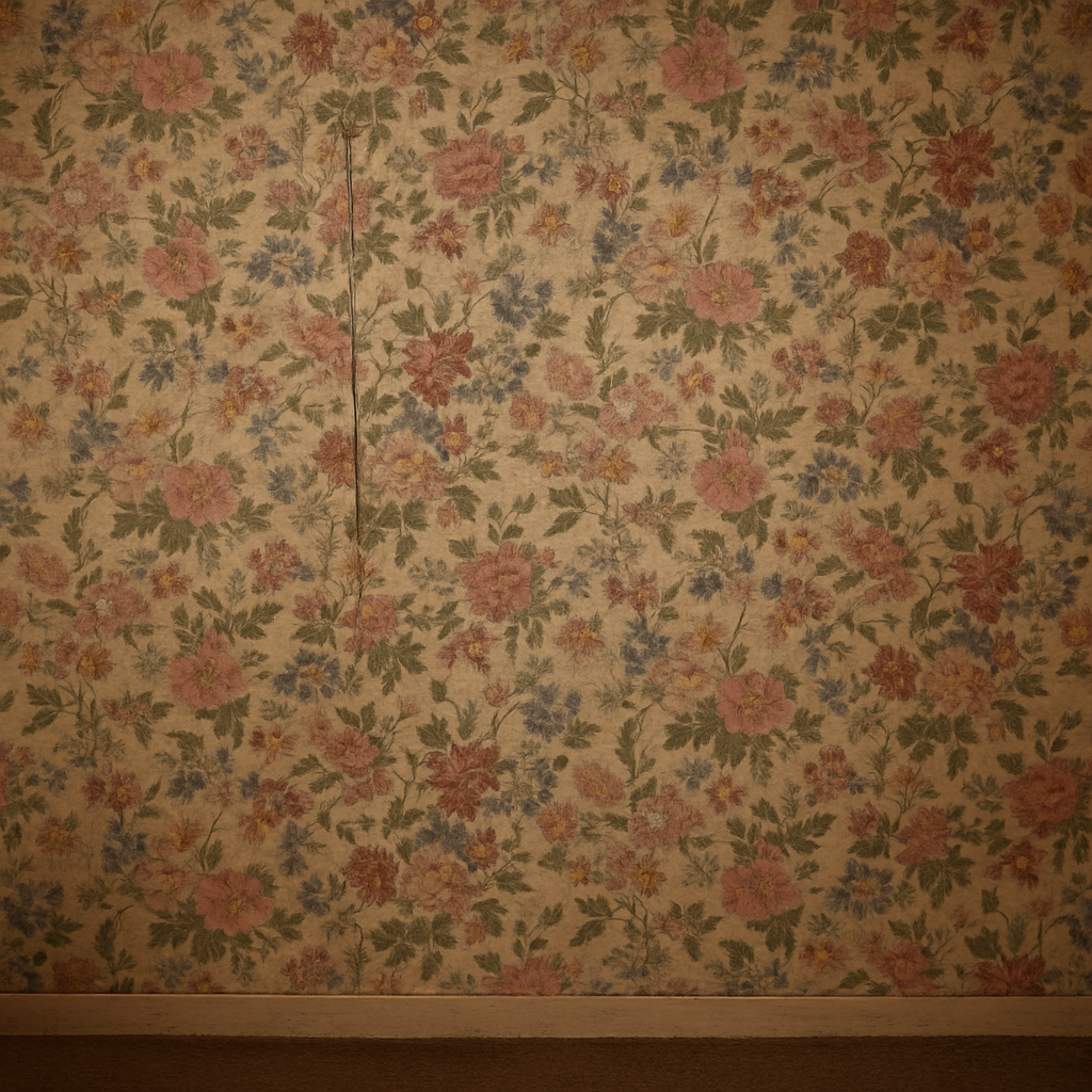 The Heights room with dated floral wallpaper before removal